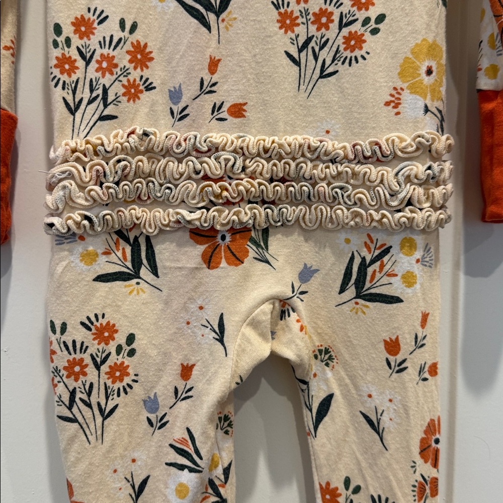 Angel Dear footie zip pajama with floral in yellow and orange - Picture 8 of 8